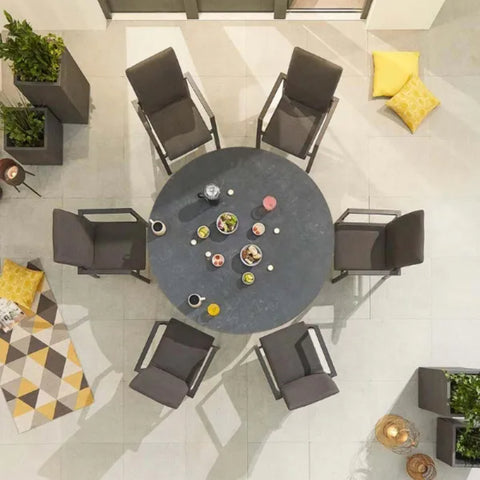 Westminster Lunar Dining Set - Round 160cm Sphere Table with 6 Chairs - Charcoal / Mid Gray Table, Charcoal / Graphite Chairs