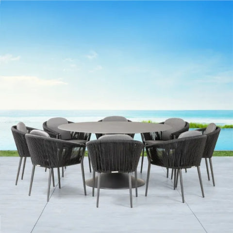 Westminster Moon Dining Set - Round 160m Table with 8 Chairs - Charcoal / Mid Gray Table, Charcoal / Graphite Chairs
