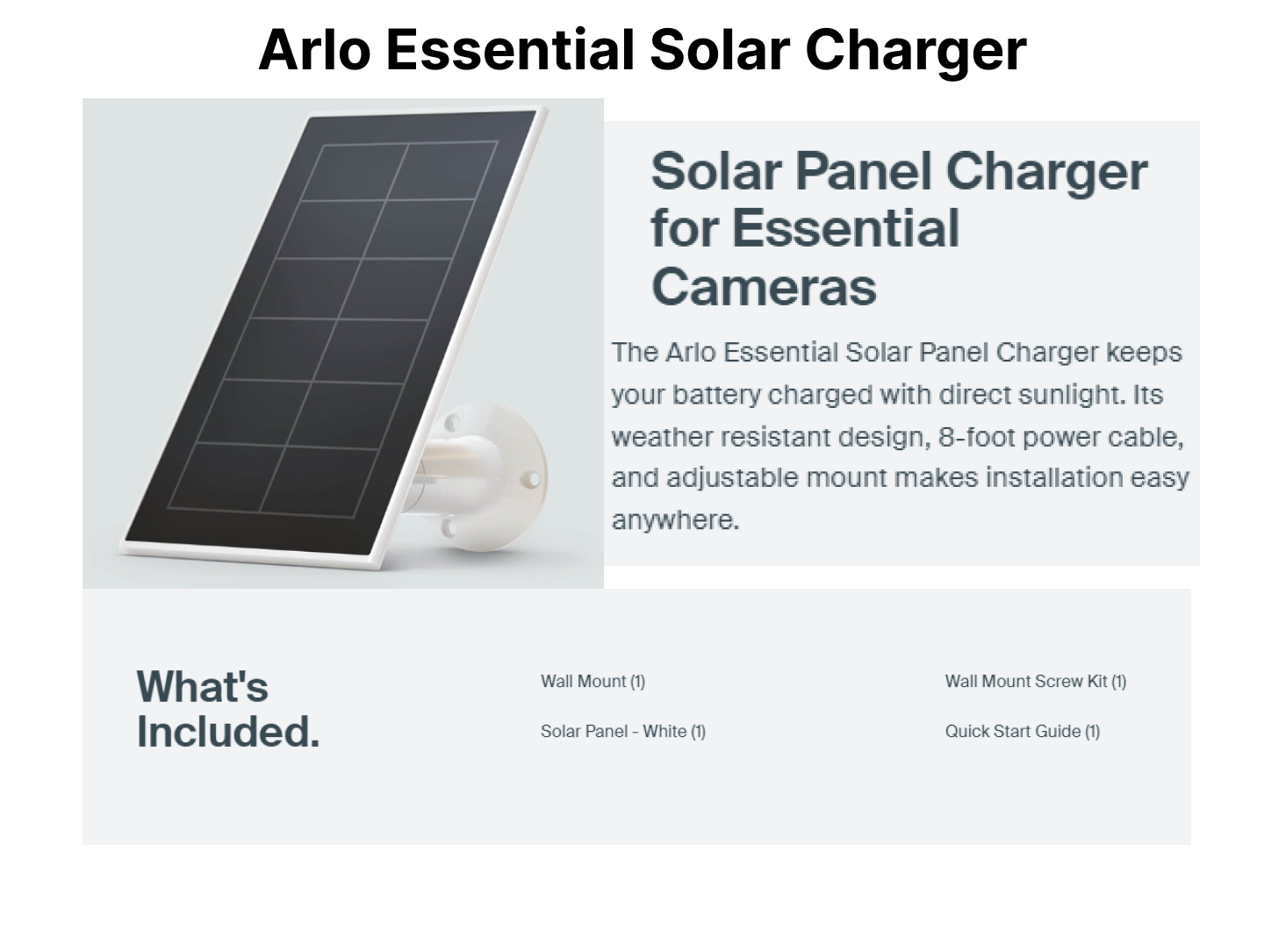 Arlo Essential Solar Charger White