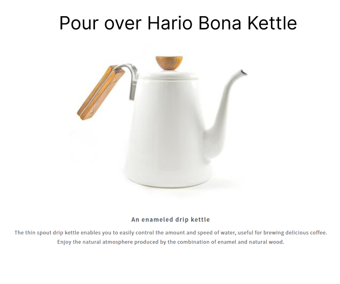 Hario Bona Drip Coffee Kettle, White, 800 ml - Enameled Exterior