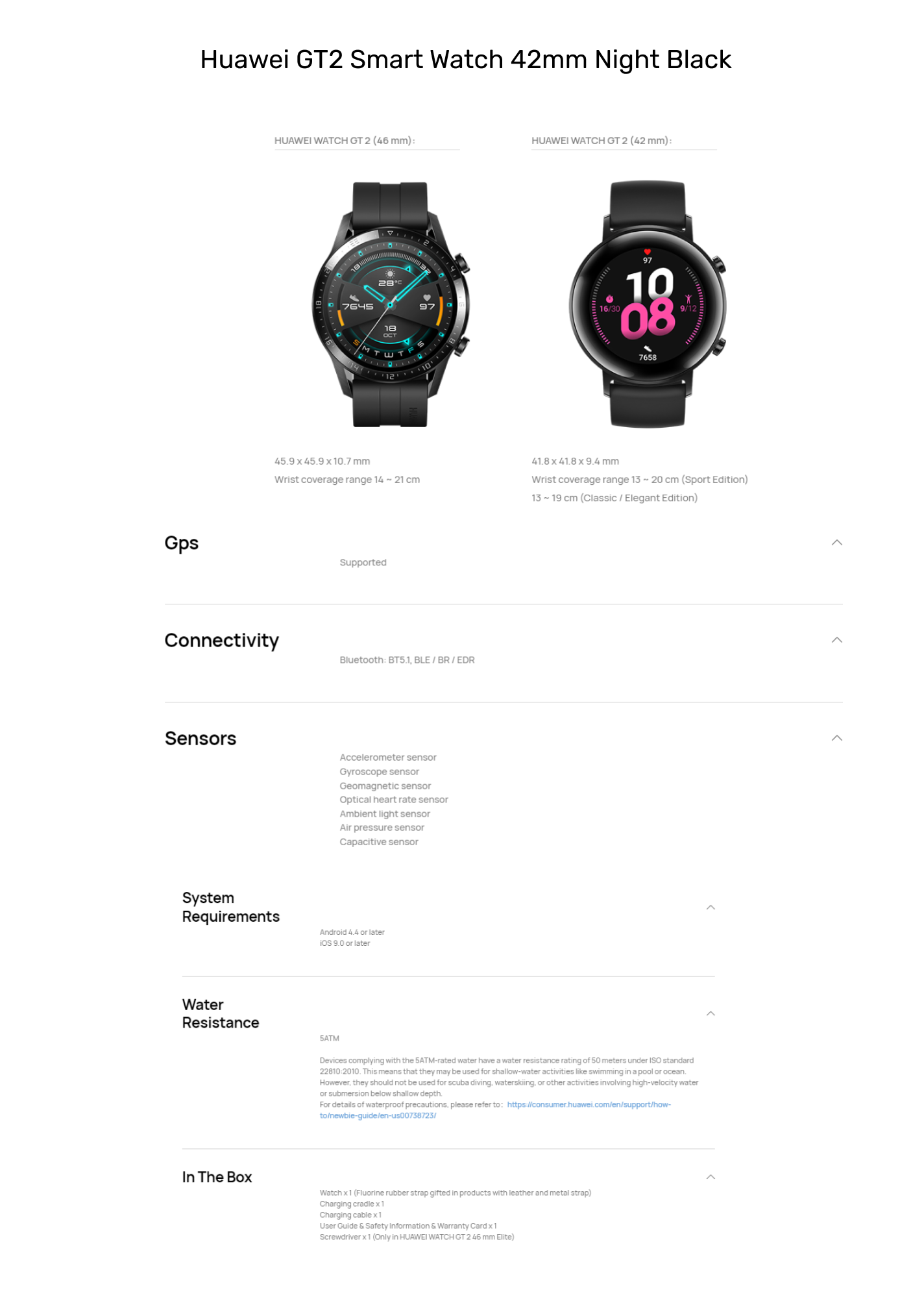 Huawei GT2 Smart Watch 42mm Night Black