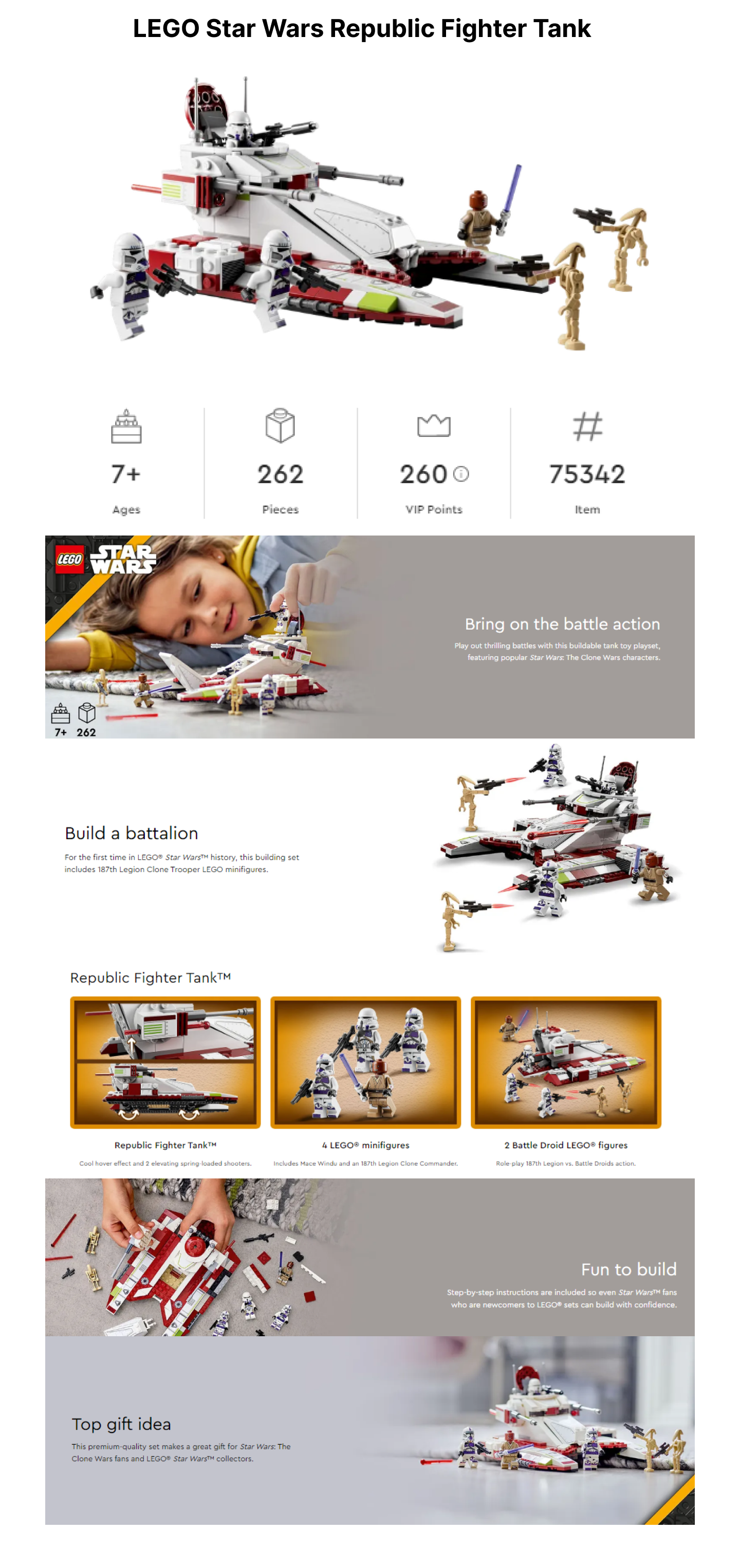 LEGO Star Wars Republic Fighter Tank, 75342 Toy Model
