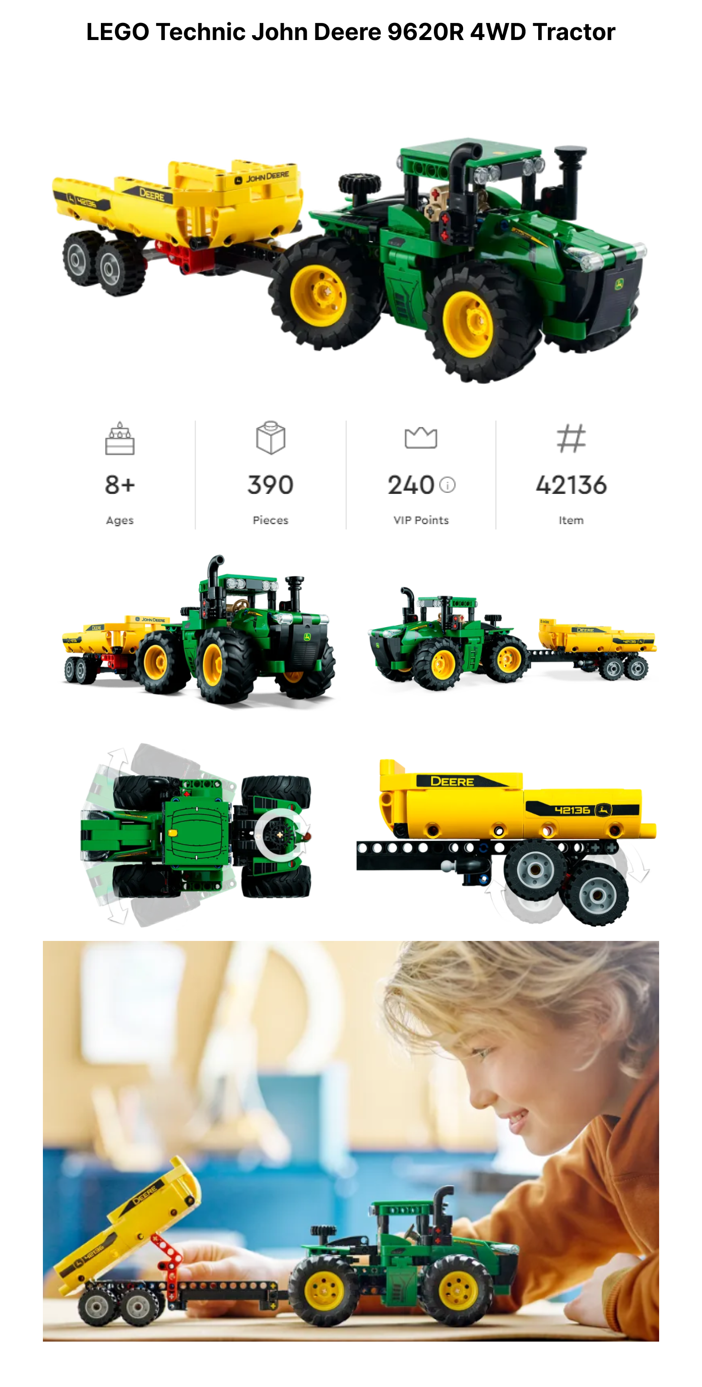 Lego Technic John Deere 9620R 4WD Tractor 42136. 