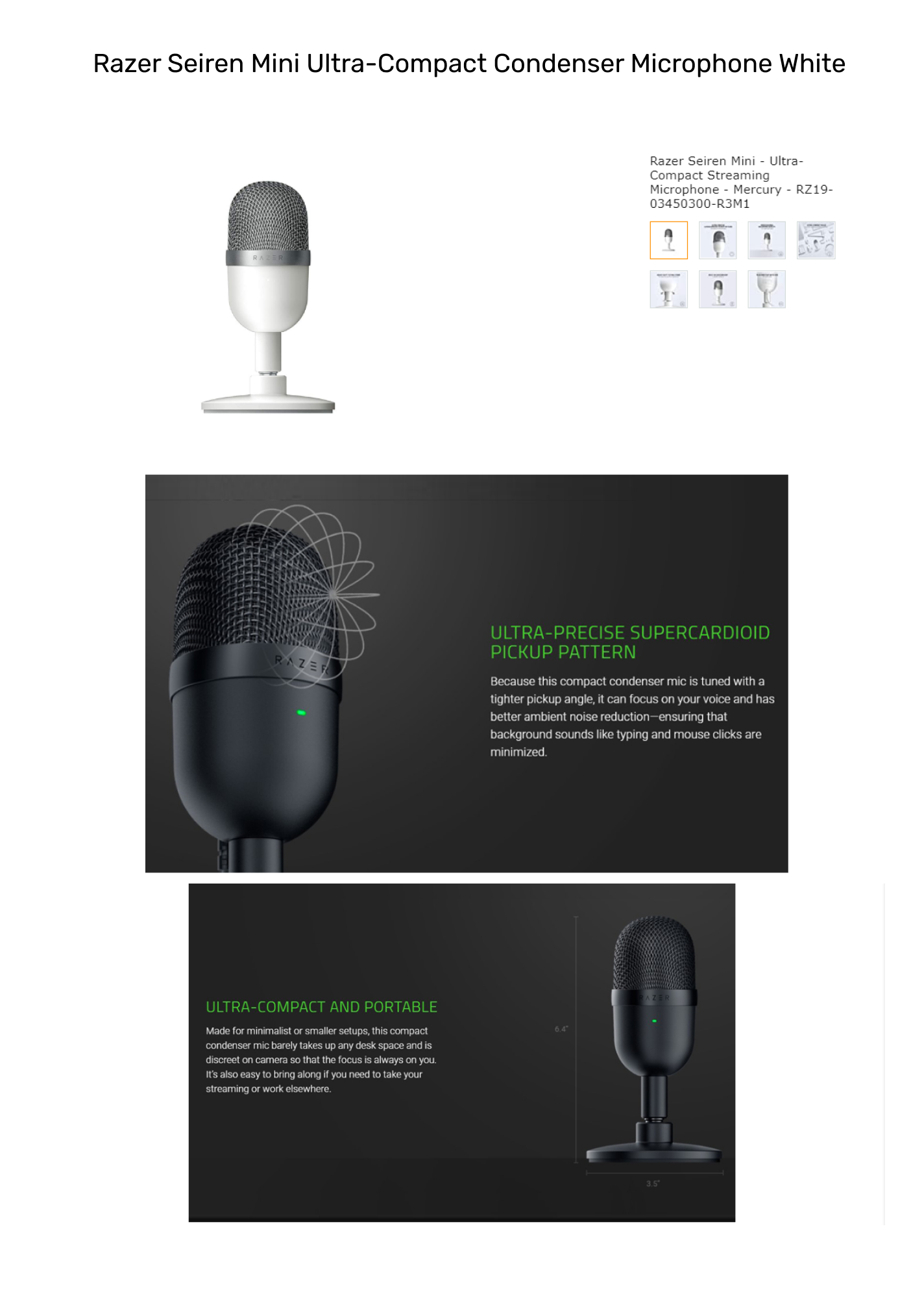 Razer Seiren Mini Wired Ultra-compact Condenser Microphone RZ19