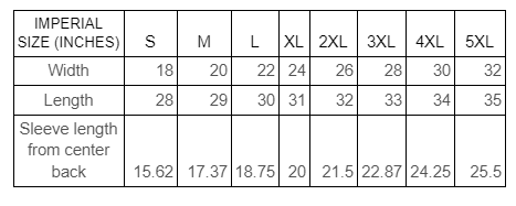 Heavy Tee Imperial Chart