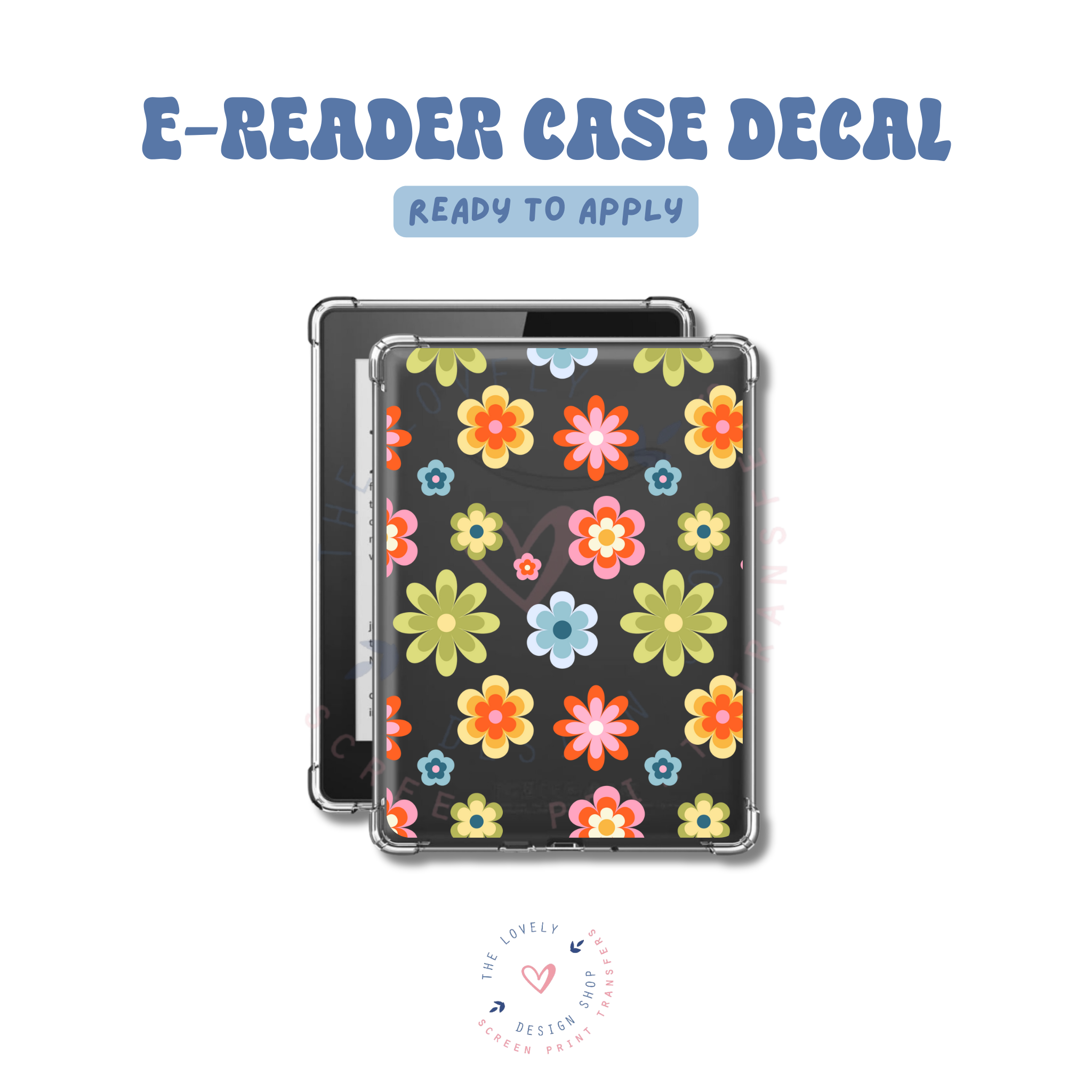 Retro Flowers Greens - UV DTF E-Reader Decal - Feb 12