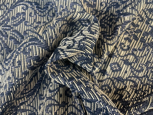 Italian Textured Houndstooth Print Cotton - Cream/Blue – metrotextilesnyc