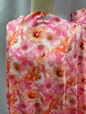 Spandex Jersey Pink & Orange Blossom Print