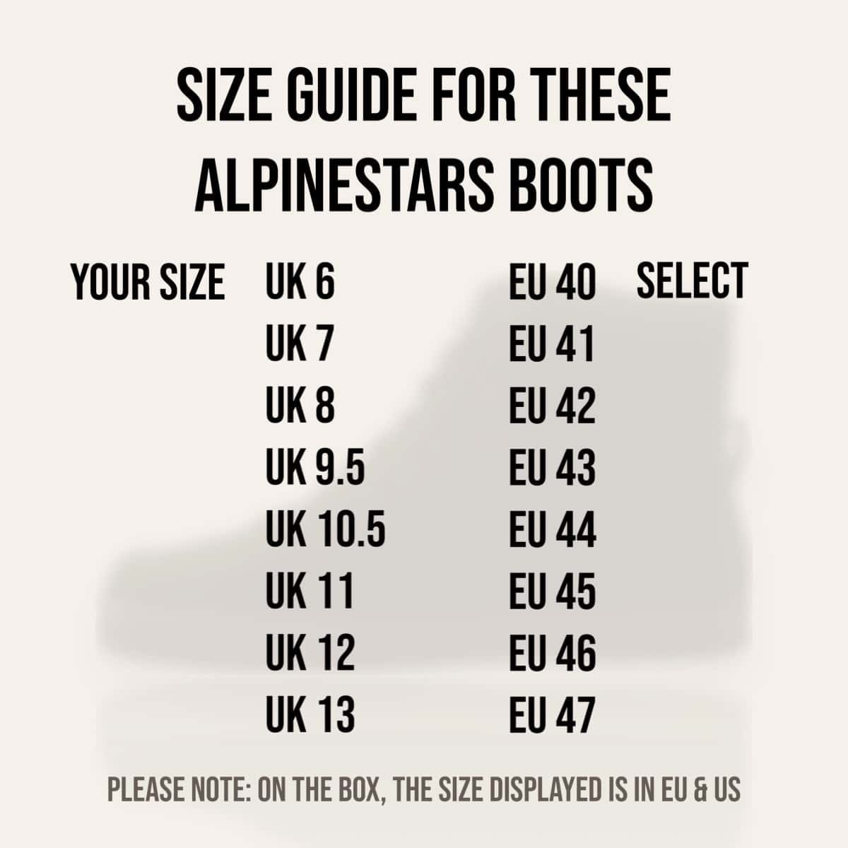 Alpinestars J6 Boots Waterproof size guide