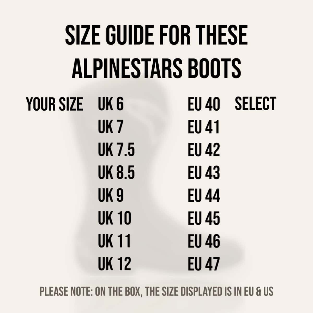 Alpinestars SMX S WP Waterproof Boots Size Guide