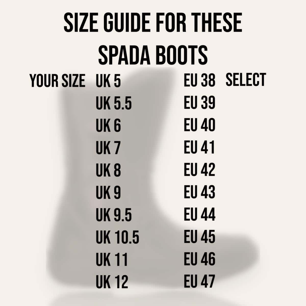 Spada Hurricane 3 waterproof motorcycle boots sizeguide