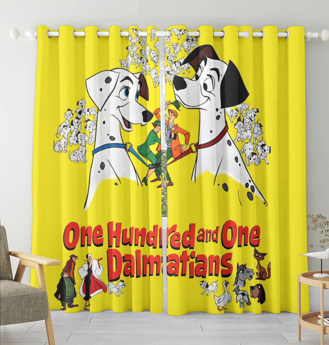 101 Dalmatians Poster 2 Blackout Window Curtain 2 Panels For Living Room Bed Room Gift For Fan