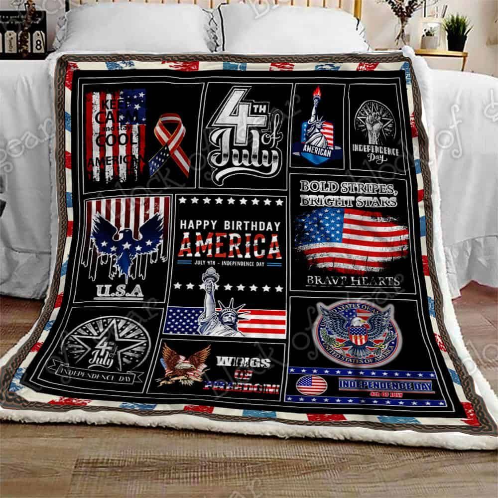 4th Of July 3D Fleece Blanket Happy Birthday America American Flag 3D Fleece Blanket 6162