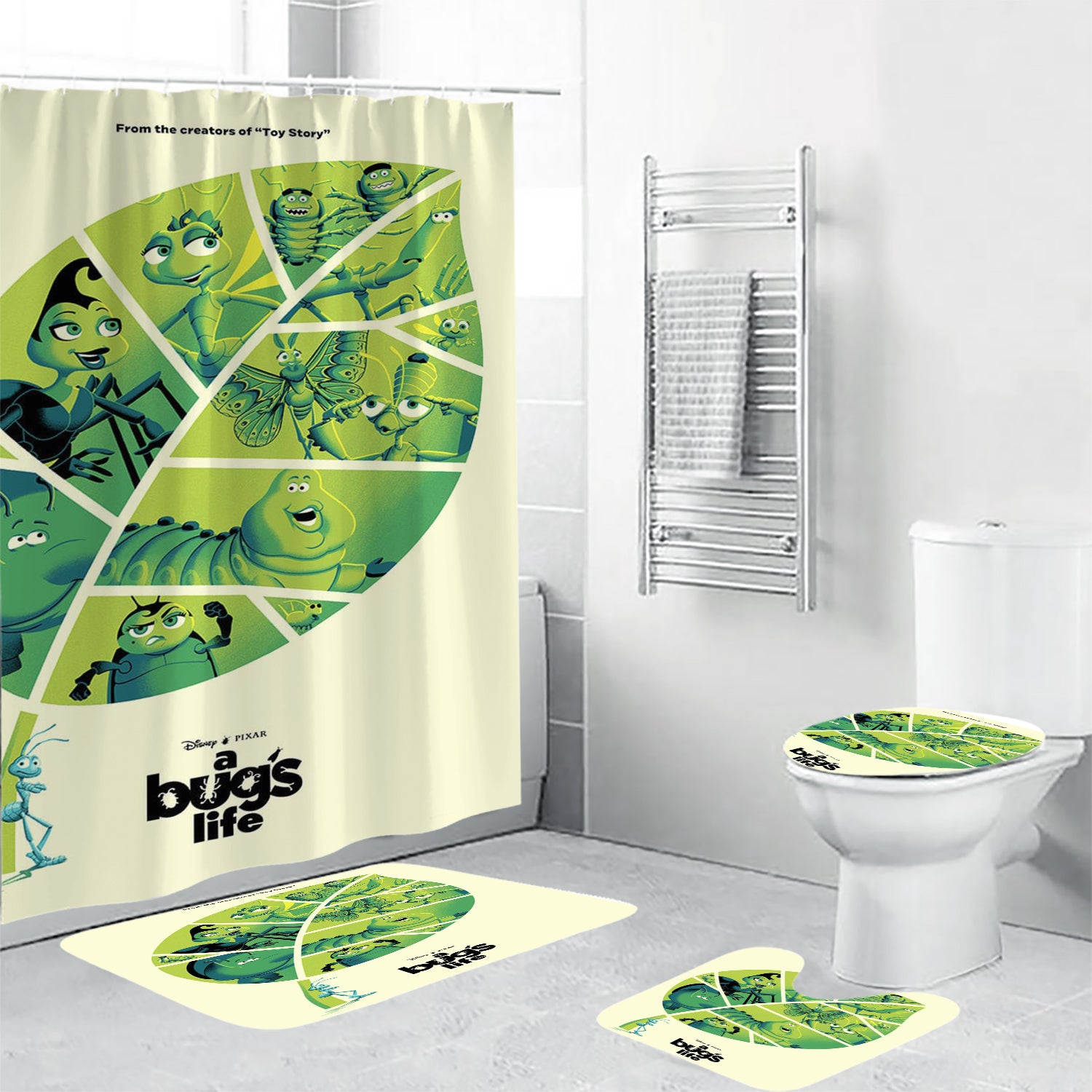 A Bug's Life Poster 10 Waterproof Shower Curtain Non-Slip Toilet Lid Cover Bath Mat - Bathroom Set