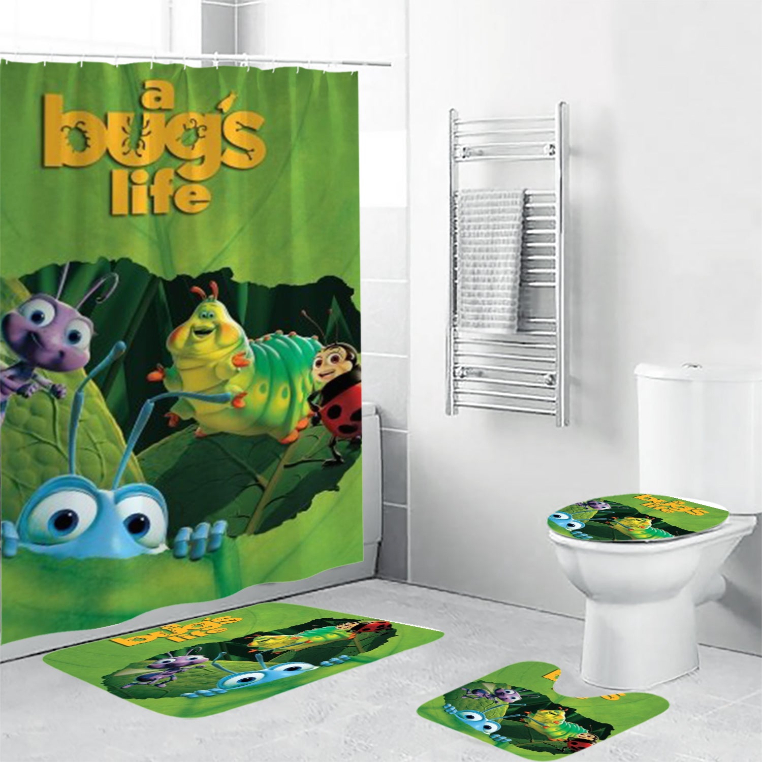 A Bug's Life Poster 1 Waterproof Shower Curtain Non-Slip Toilet Lid Cover Bath Mat - Bathroom Set