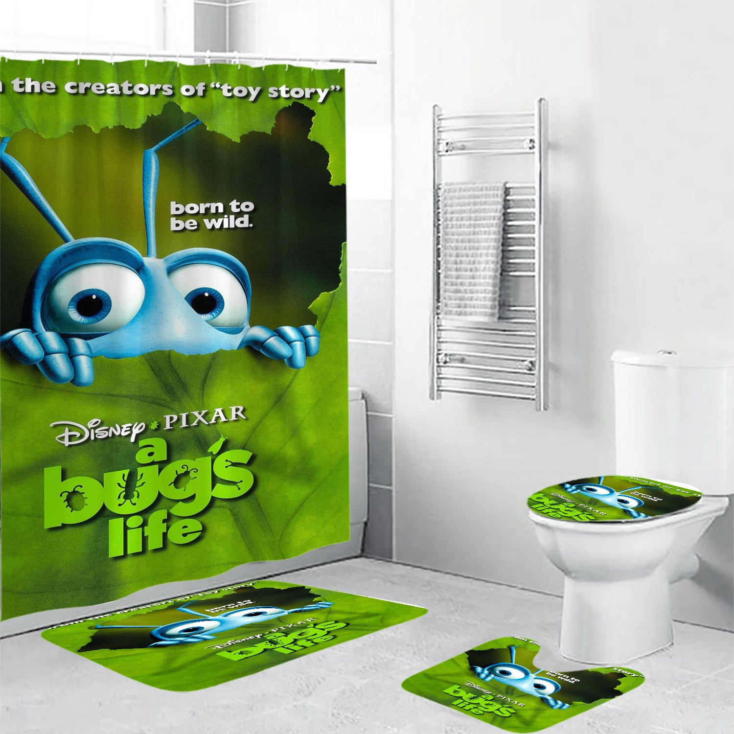 A Bug's Life Poster 2 Waterproof Shower Curtain Non-Slip Toilet Lid Cover Bath Mat - Bathroom Set