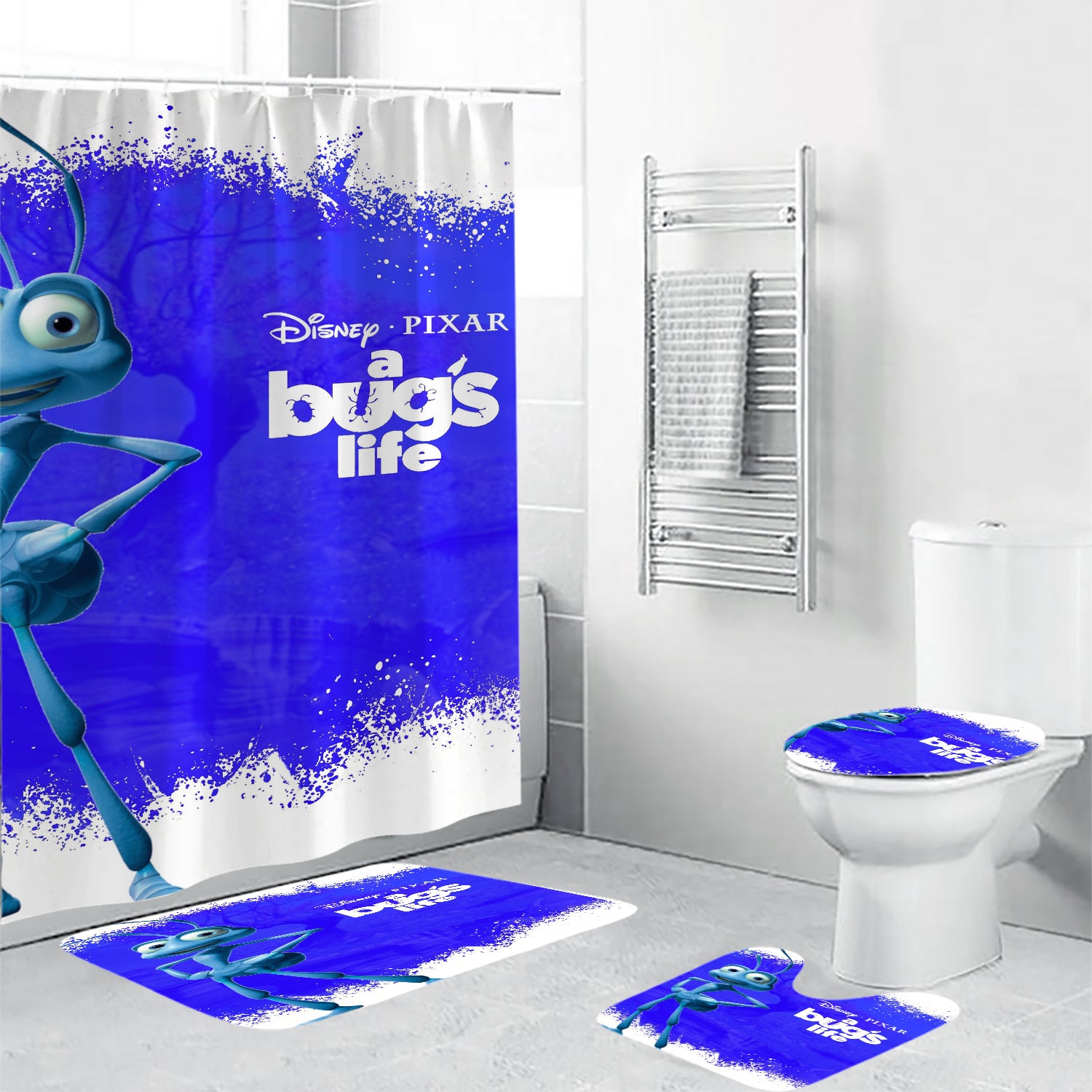 A Bug's Life Poster 4 Waterproof Shower Curtain Non-Slip Toilet Lid Cover Bath Mat - Bathroom Set