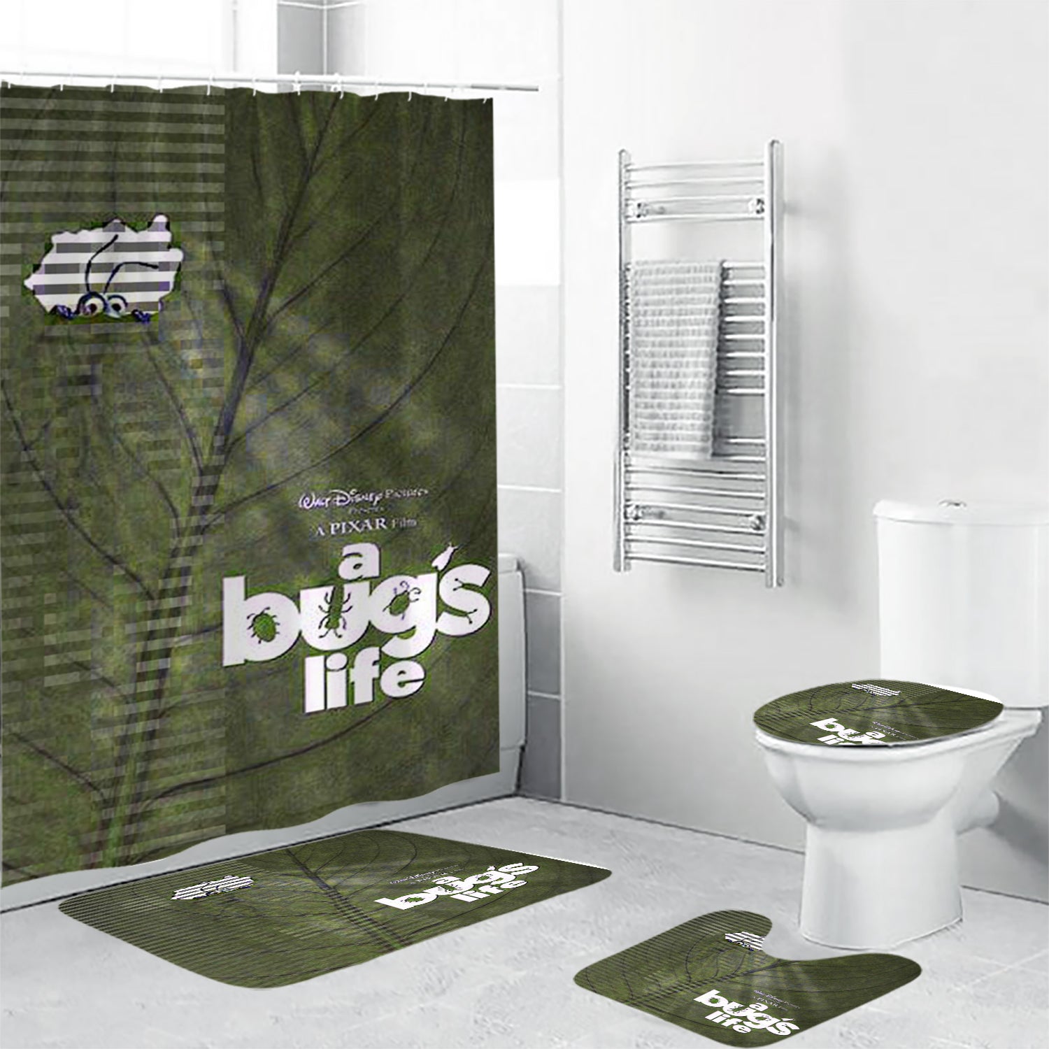 A Bug's Life Poster 7 Waterproof Shower Curtain Non-Slip Toilet Lid Cover Bath Mat - Bathroom Set