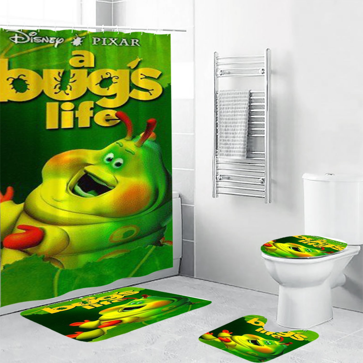 A Bug's Life Poster 8 Waterproof Shower Curtain Non-Slip Toilet Lid Cover Bath Mat - Bathroom Set