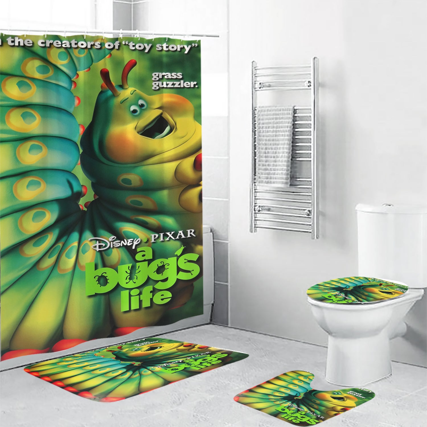 A Bug's Life Poster 9 Waterproof Shower Curtain Non-Slip Toilet Lid Cover Bath Mat - Bathroom Set