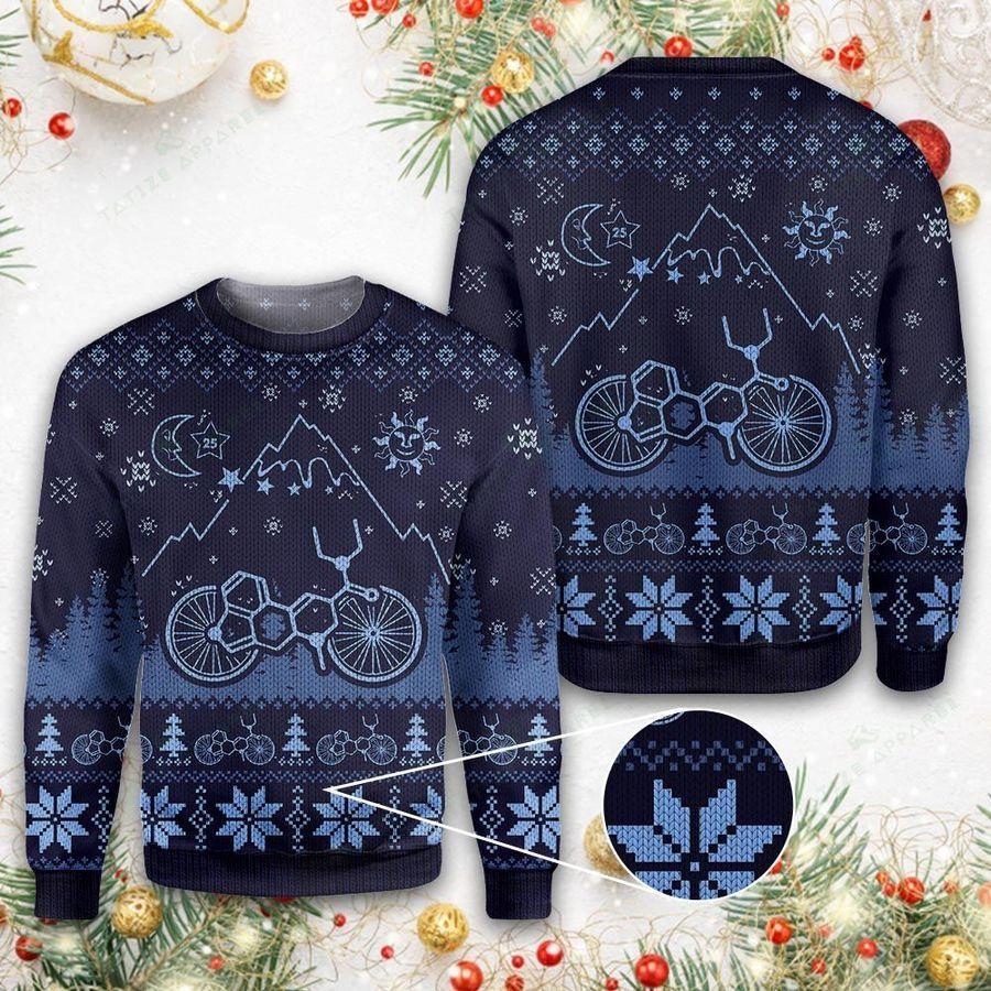 Bicycle Ugly Christmas Sweater LSD Bicycle Christmas Pattern Dark Blue Sweater 5942