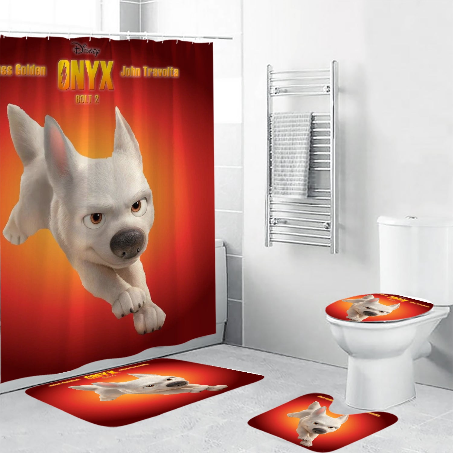 Bolt Poster 6 4PCS Shower Curtain Non-Slip Toilet Lid Cover Bath Mat - Bathroom Set Fans Gifts