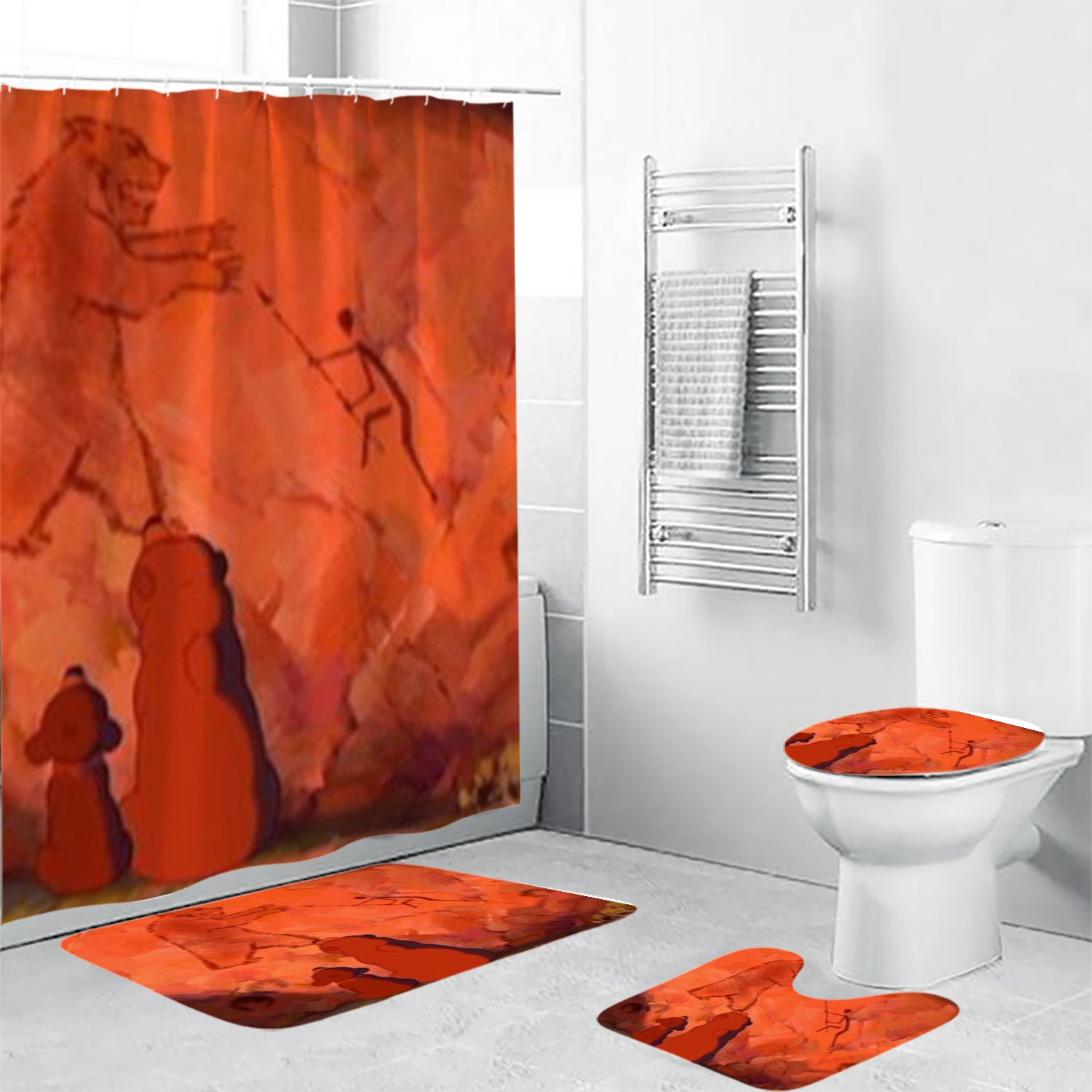 Brother Bear Poster 10 4PCS Shower Curtain Non-Slip Toilet Lid Cover Bath Mat - Bathroom Set Fans Gifts