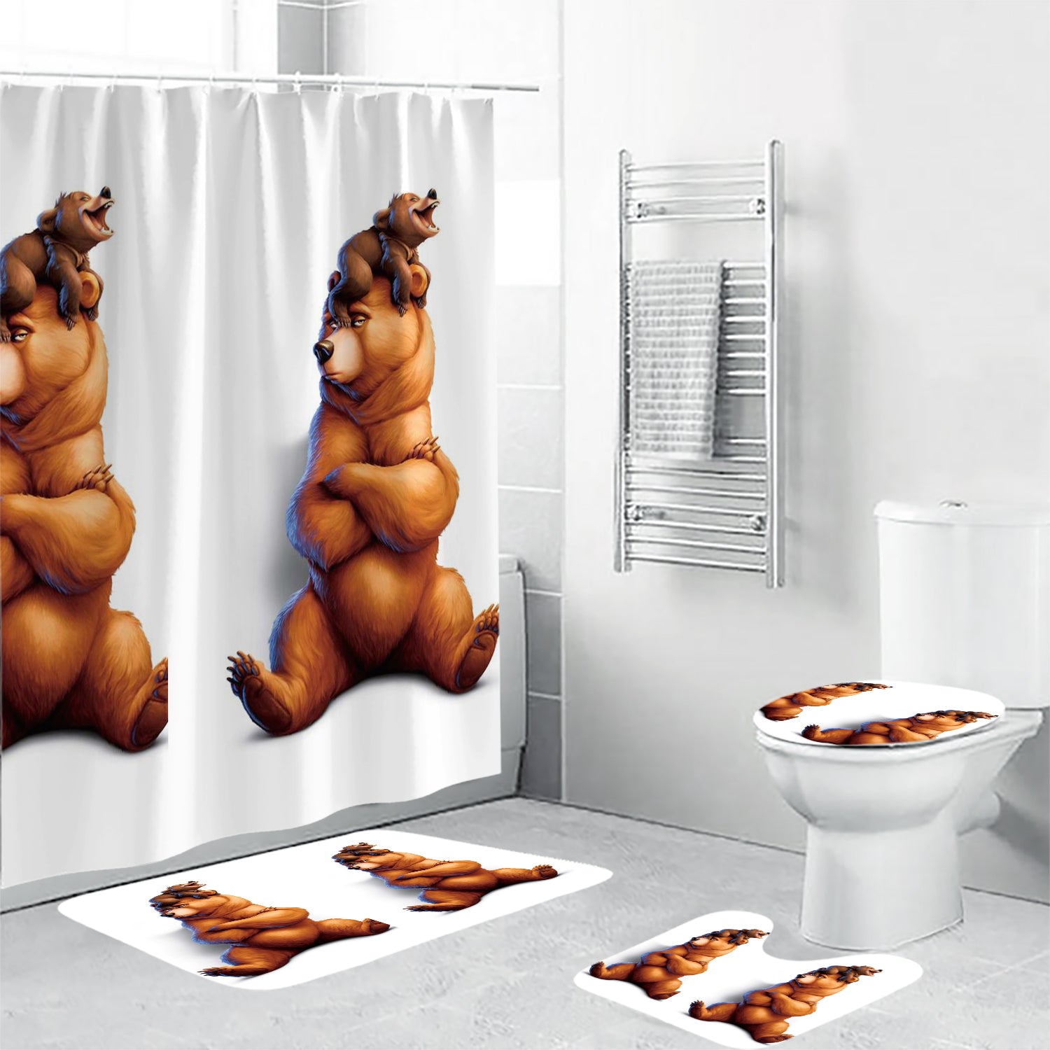 Brother Bear Poster 8 4PCS Shower Curtain Non-Slip Toilet Lid Cover Bath Mat - Bathroom Set Fans Gifts