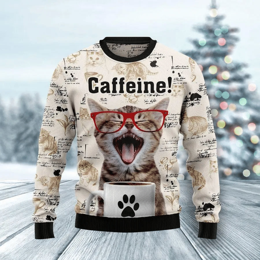 Cat Christmas Sweater Catfeine Cat And Coffee Ugly Sweater 5646