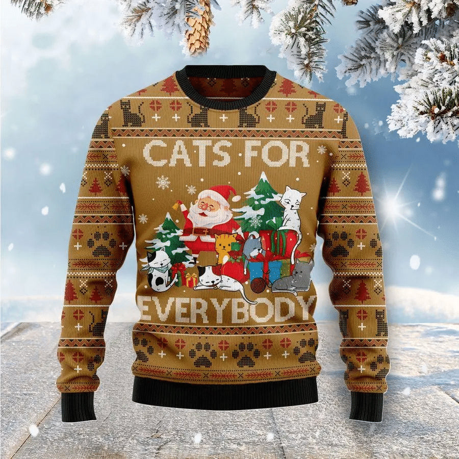 Cat Christmas Sweater Gifts Cats For Everybody Brown Ugly Sweater 7732