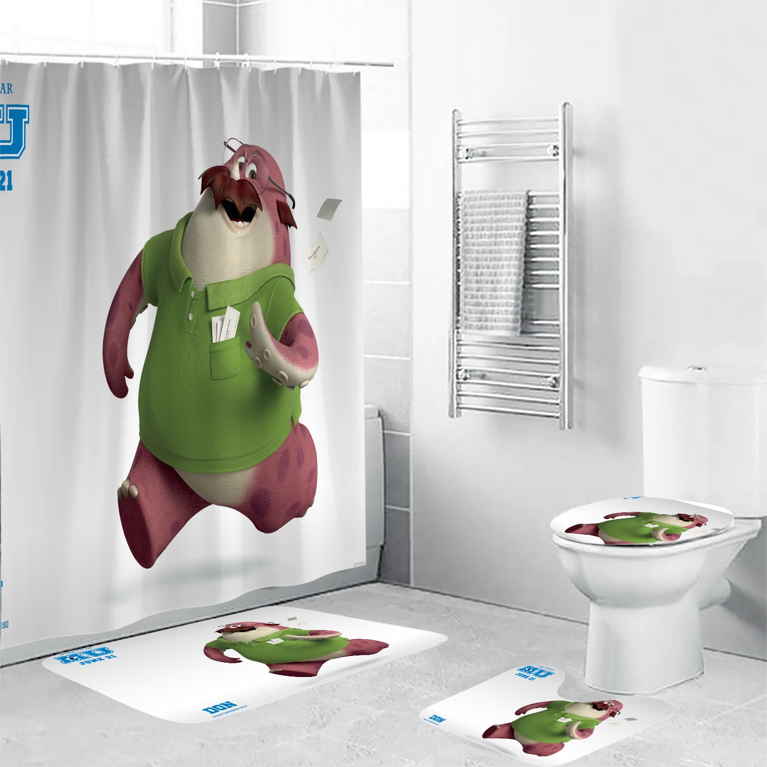 Characters Don Monsters Inc Monsters University Movie Disney Pixar Waterproof Shower Curtain Non-Slip Toilet Lid Cover Bath Mat - Bathroom Set