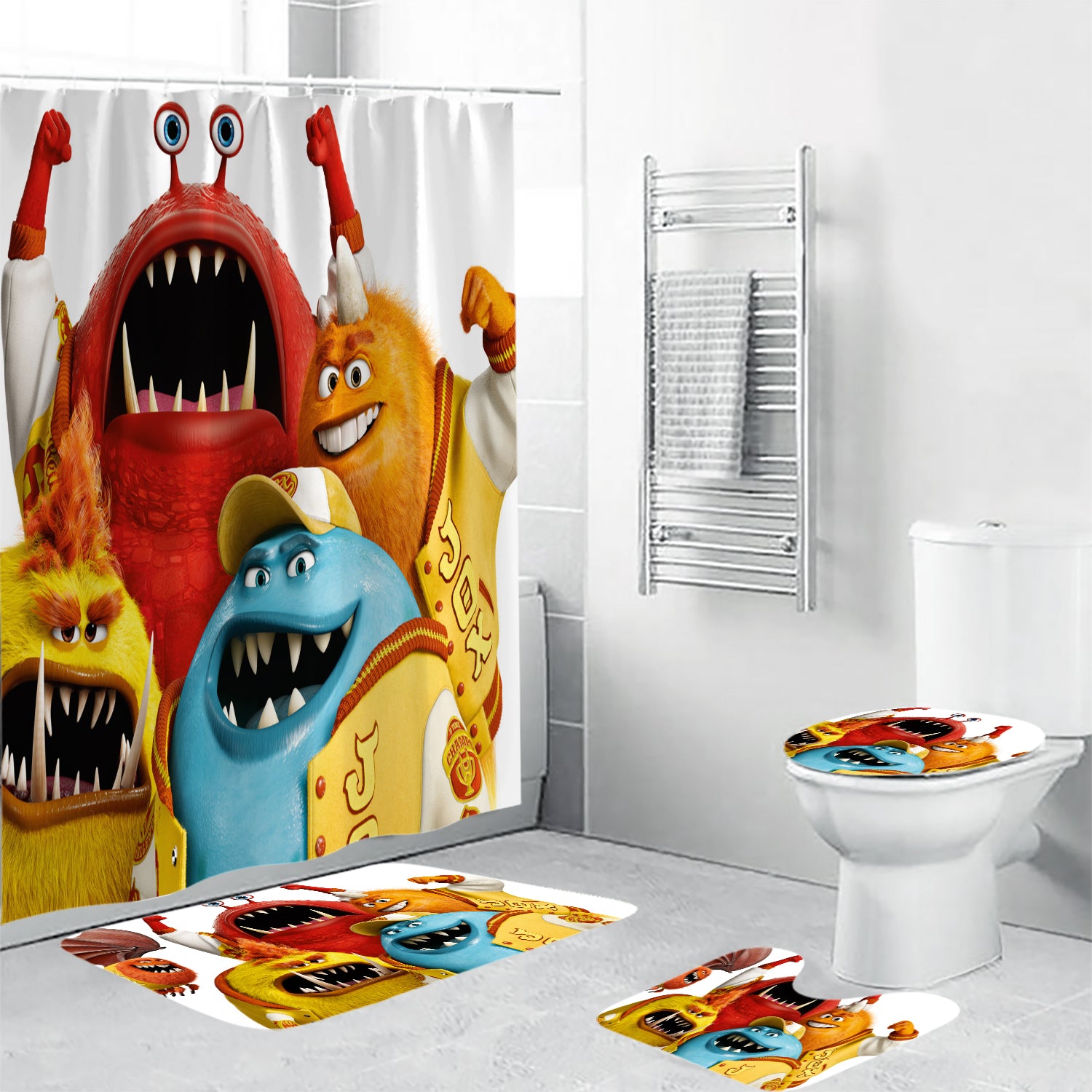Characters v20 Monsters Inc Monsters University Movie Disney Pixar Waterproof Shower Curtain Non-Slip Toilet Lid Cover Bath Mat - Bathroom Set