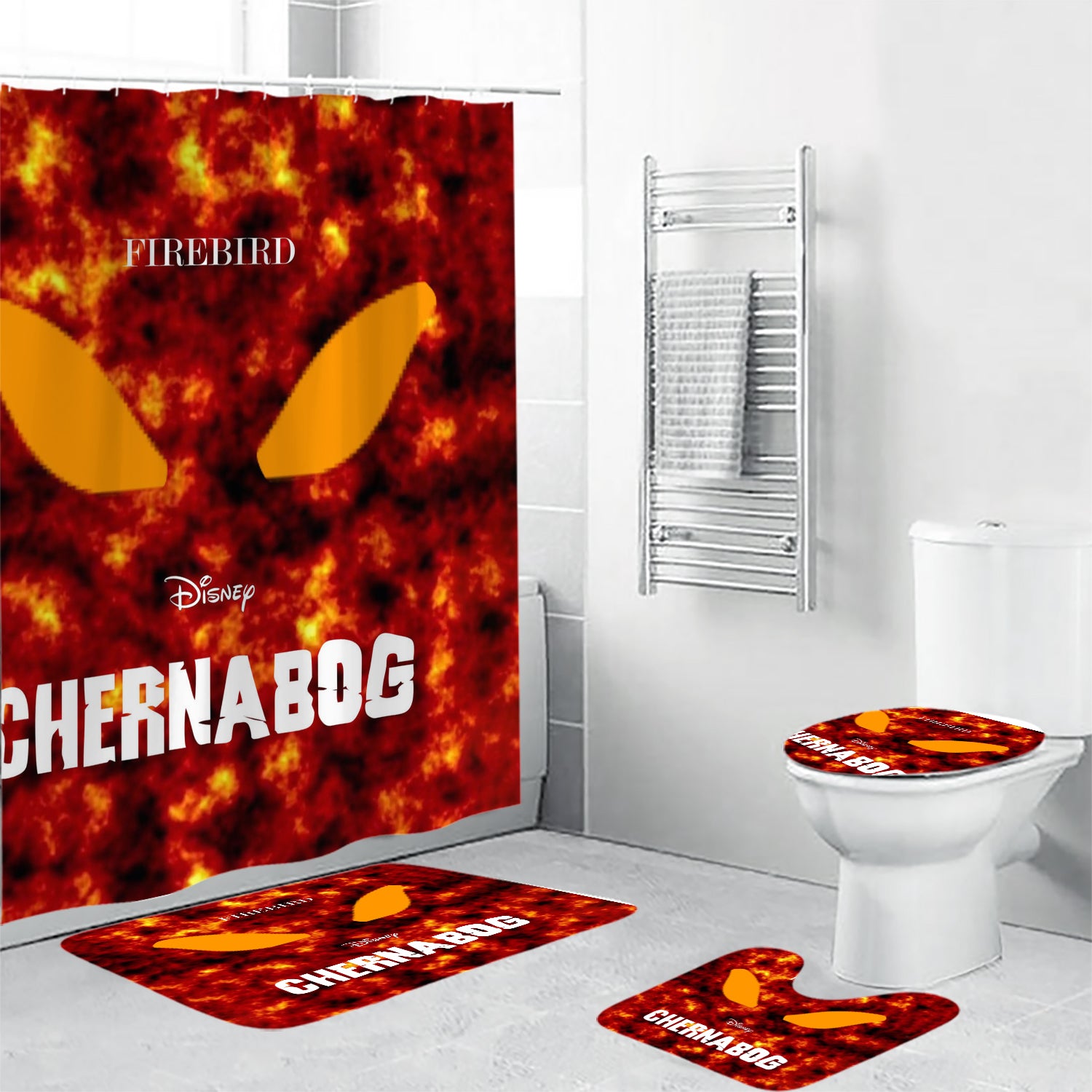 Chernabog Fantasia Poster 4 4PCS Shower Curtain Non-Slip Toilet Lid Cover Bath Mat - Bathroom Set Fans Gifts