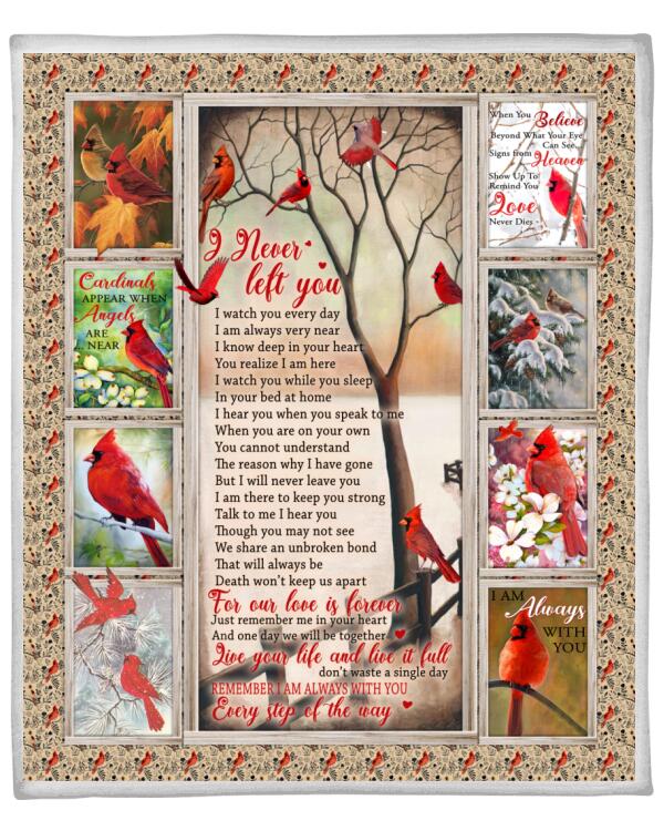 3D Fleece Blanket Cardinals Memorial With Pictures For Loss Of Dad Mom Someone I Never Left You 3D Fleece Blanket Red M387 8789
