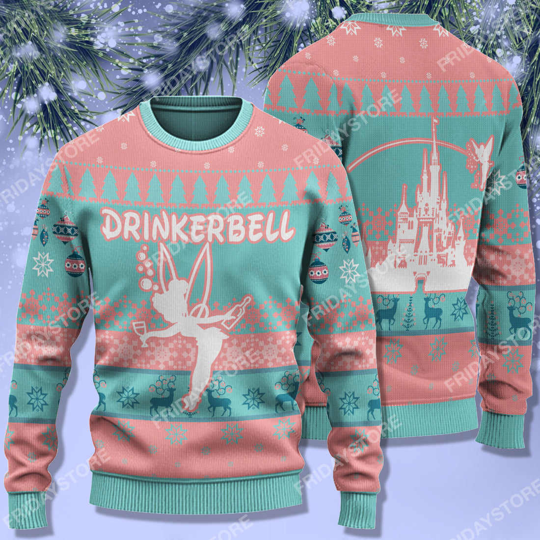 Disney Sweater Drinkerbell Christmas Blue Pink Ugly Sweater Funny High Quality Disney Tinkerbell Ugly Sweater 1642