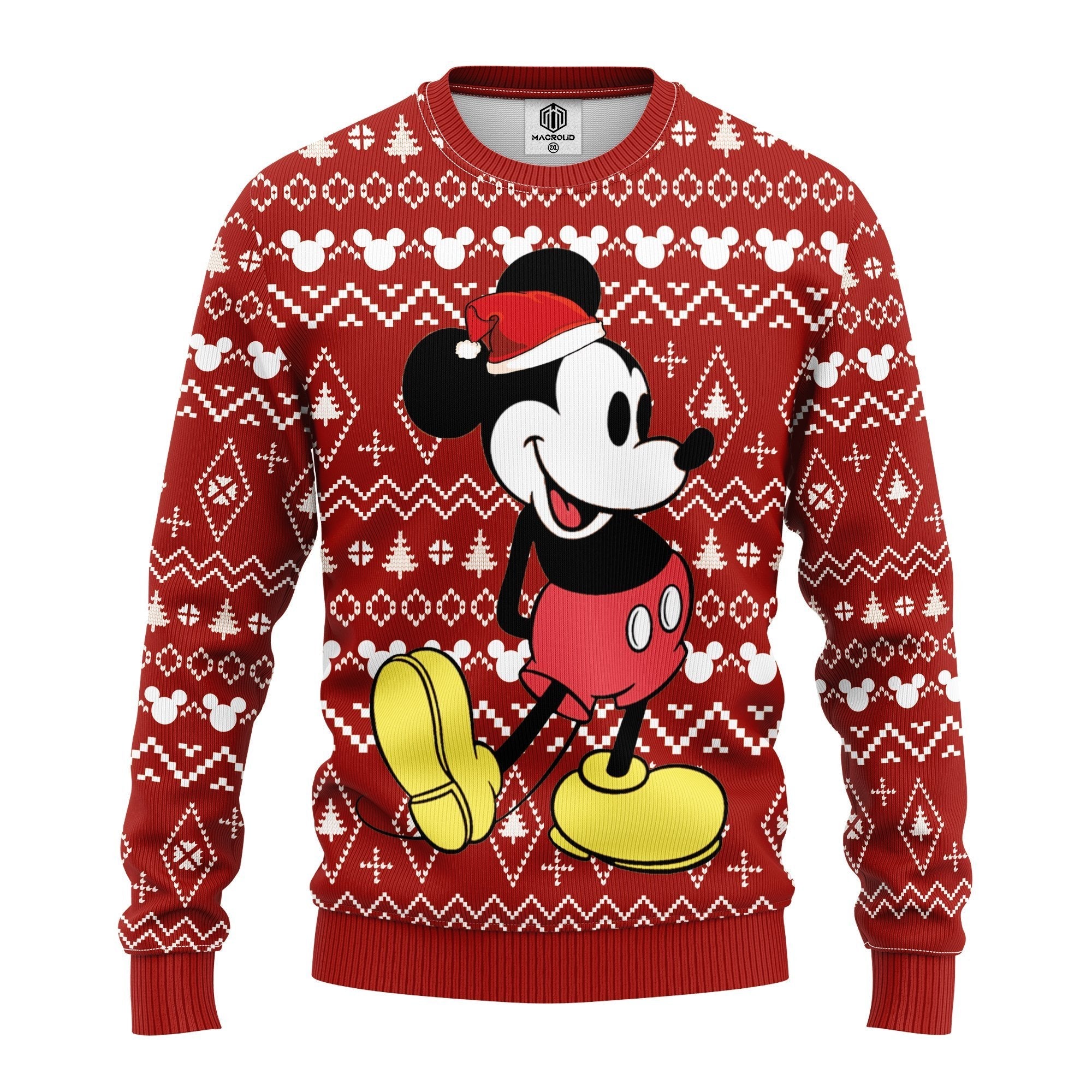 Disney Sweater MK Mouse Christmas Hat Christmas Tree And Mouse Head Pattern Ugly Sweater MK Mouse Ugly Sweater 1412