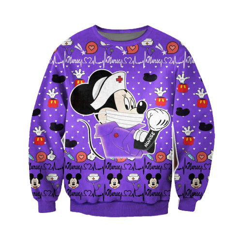Disney Sweater Nurse Sweater MK Mouse Nurse Purple Ugly Sweater Nurse Ugly Sweater Cute Disney MN Mouse Christmas Sweater 2703