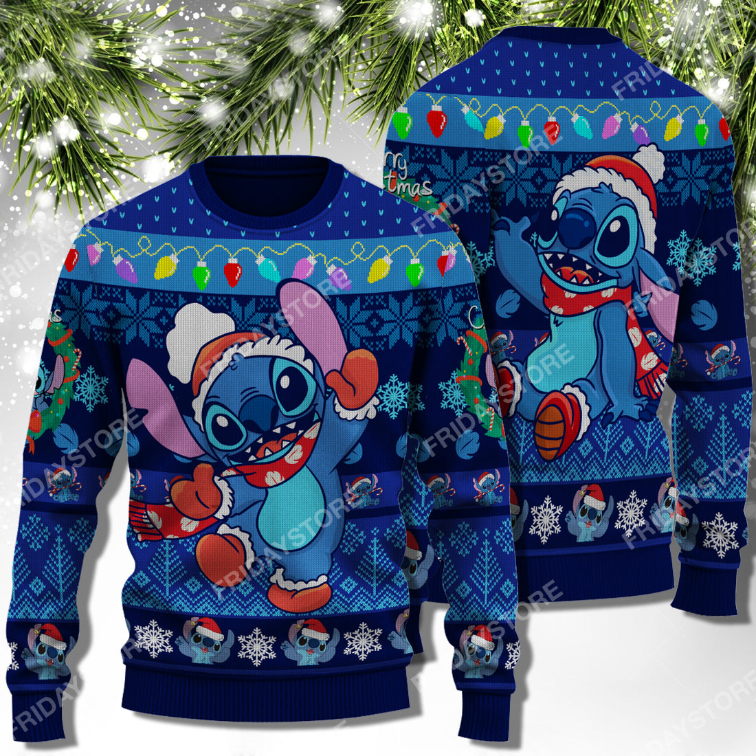 Disney Sweater Stich Wear Noel Hat Happy Christmas Ugly Sweater Cute High Quality Disney Stitch Ugly Sweater 1473