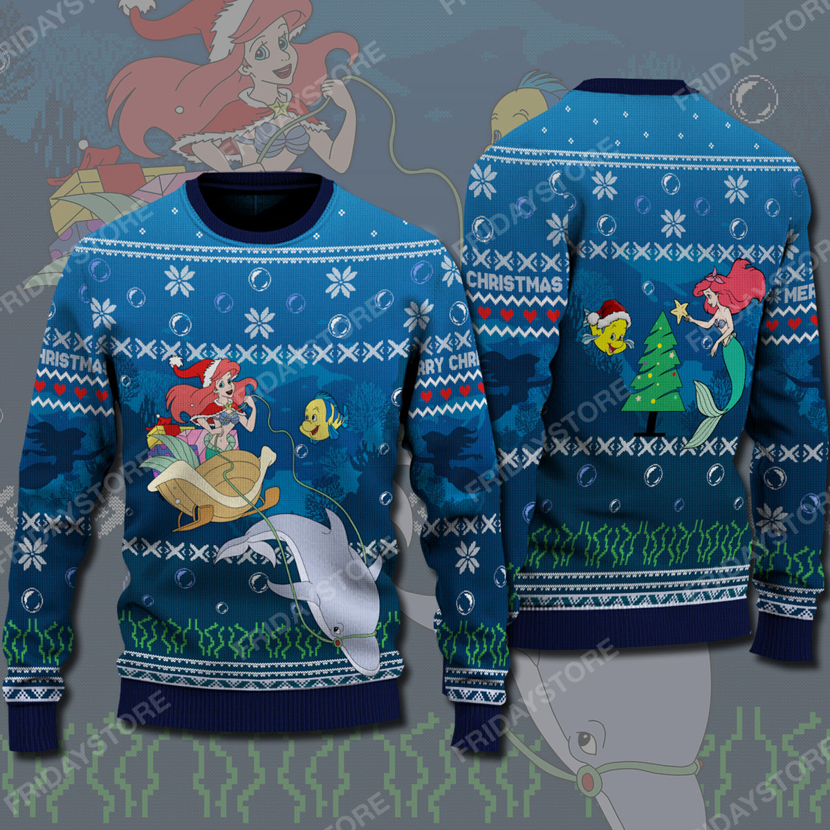 Disney TLM Sweater Mermaid Happy Christmas Ugly Sweater Awesome High Quality Disney Ariel Ugly Sweater 1390