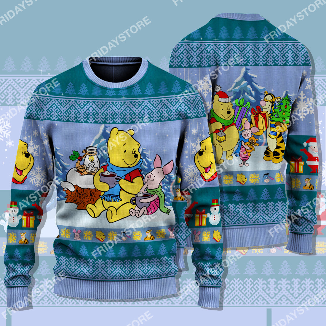 Disney Winnie The Pooh Sweater Pooh And Piglet Hot Cocoa Christmas Ugly Sweater Cute High Quality Disney Winnie The Pooh Ugly Sweater 2223