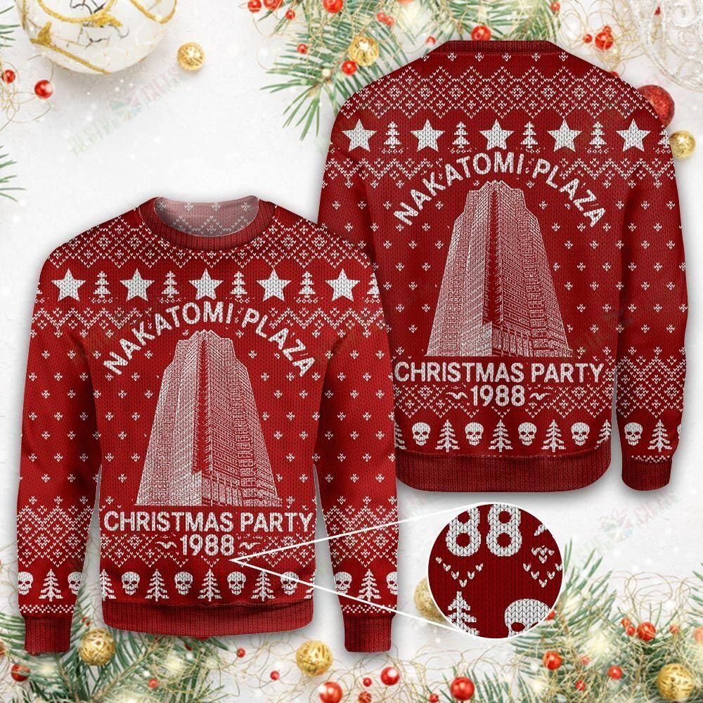 Die Hard Christmas Sweater Die Hard Nakatomi Plaza Christmas Party 1988 Red Ugly Sweater 1682