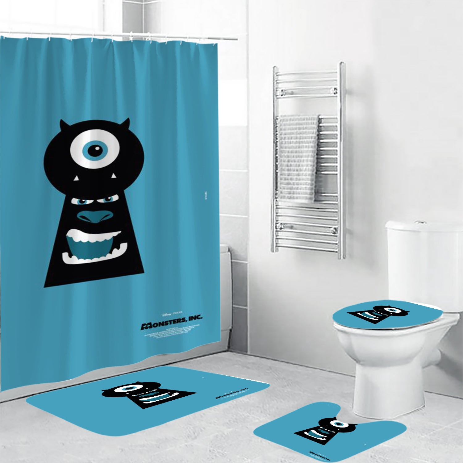 James P Sullivan v7 The Key Monsters Inc Monsters University Movie Disney Pixar Waterproof Shower Curtain Non-Slip Toilet Lid Cover Bath Mat - Bathroom Set