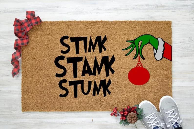 Stink Stank Stunk Grinch Mat Merry Christmas Doormat