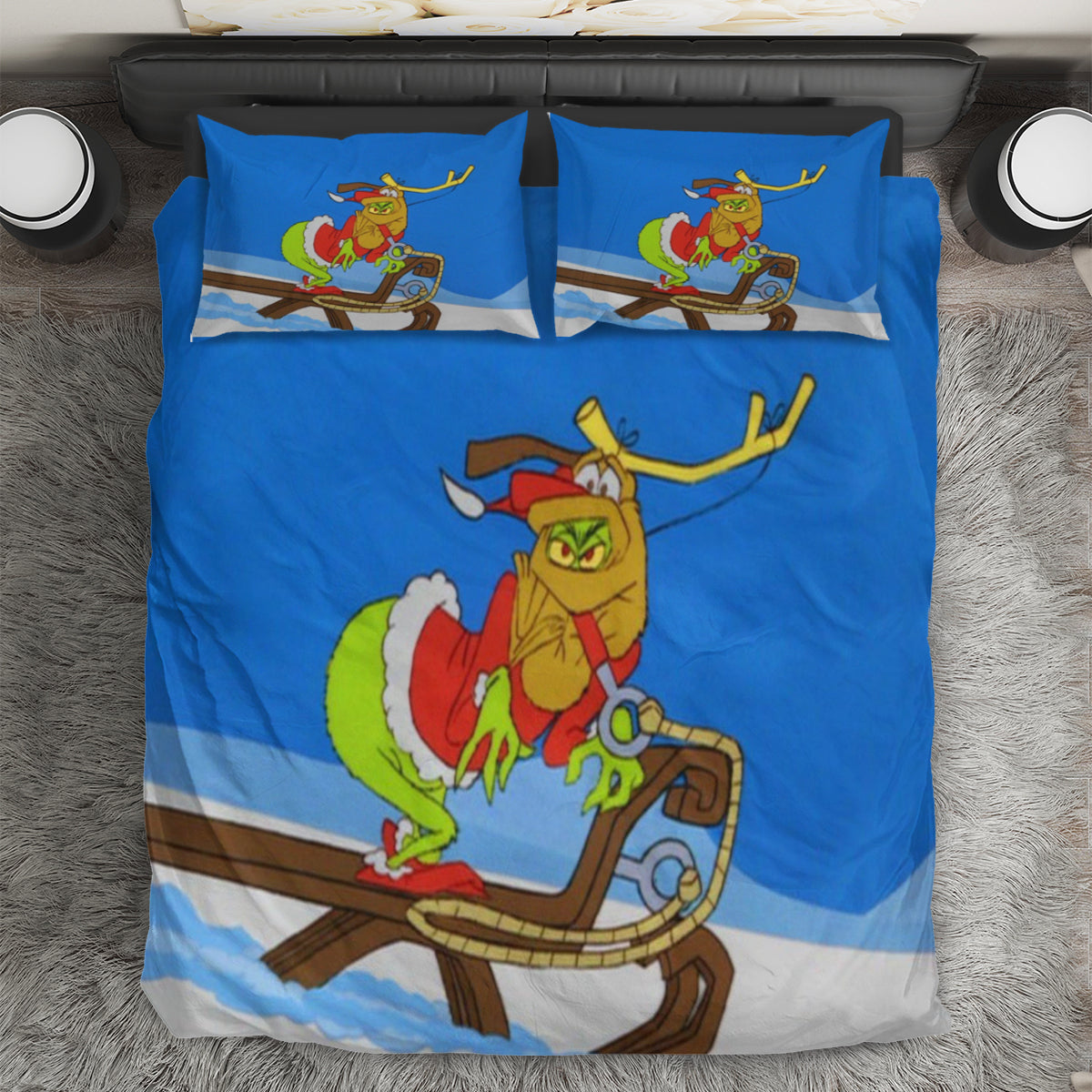 The Grinch Christmas Grinch Max 11 3PCS Bedding Set Duvet Cover And Pillow Cases Gift For Fan