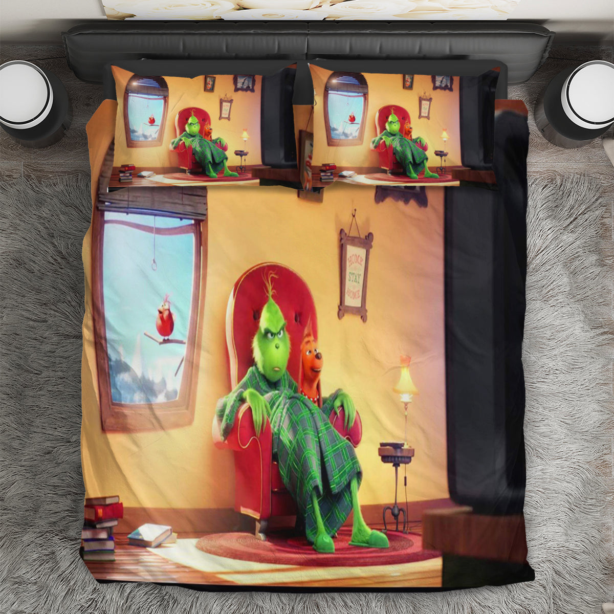 The Grinch Christmas Grinch Max 12 3PCS Bedding Set Duvet Cover And Pillow Cases Gift For Fan