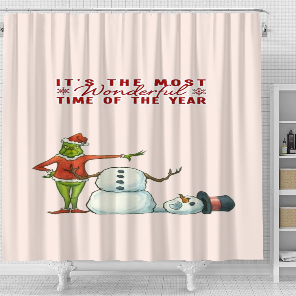 The Grinch Christmas It's The Most Wonderful Time Waterproof Shower Curtain Bathroom Decor All Size