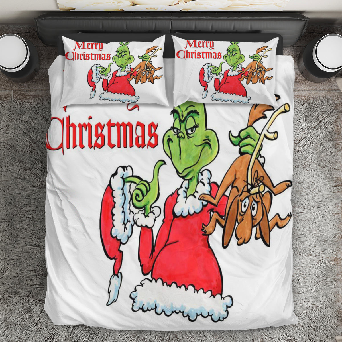 The Grinch Christmas Merry Xmas 2 3PCS Bedding Set Duvet Cover And Pillow Cases Gift For Fan