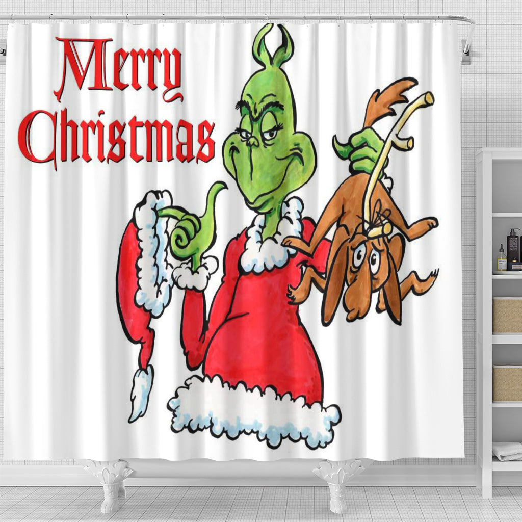 The Grinch Christmas Merry Xmas 2 Waterproof Shower Curtain Bathroom Decor All Size