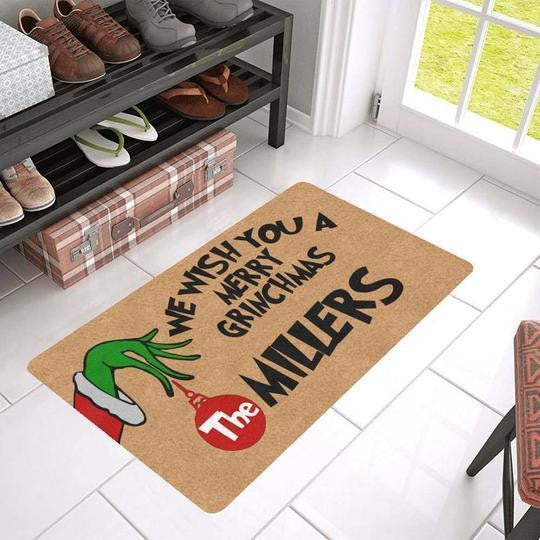 The Grinch Pattern Magic And Brown Background Doormat