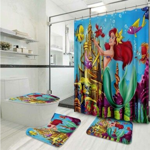 The Little Mermaid Style 2 Bathroom Sets With Waterproof Shower Curtain And Bath Mat Sets